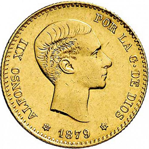 10 Pesetas Obverse Image minted in SPAIN in 1879 / 79 (1874-85  -  ALFONSO XII)  - The Coin Database