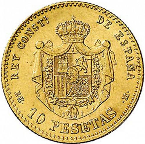 10 Pesetas Reverse Image minted in SPAIN in 1879 / 79 (1874-85  -  ALFONSO XII)  - The Coin Database