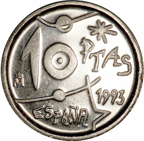 10 Pesetas Reverse Image minted in SPAIN in 1993 (1982-01  -  JUAN CARLOS I - New Design)  - The Coin Database