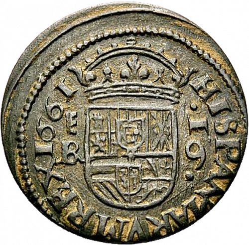 16 Maravedies Reverse Image minted in SPAIN in 1661BR (1621-65  -  FELIPE IV)  - The Coin Database