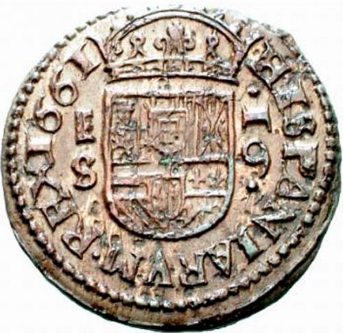 16 Maravedies Reverse Image minted in SPAIN in 1661S (1621-65  -  FELIPE IV)  - The Coin Database