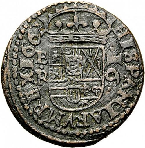 16 Maravedies Reverse Image minted in SPAIN in 1662R (1621-65  -  FELIPE IV)  - The Coin Database