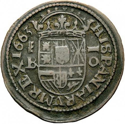16 Maravedies Reverse Image minted in SPAIN in 1663BR (1621-65  -  FELIPE IV)  - The Coin Database