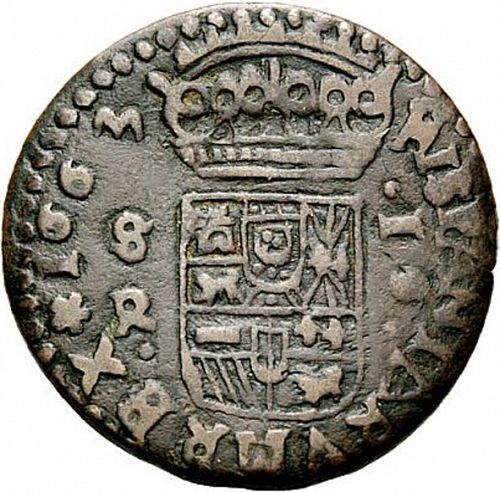 16 Maravedies Reverse Image minted in SPAIN in 1663R (1621-65  -  FELIPE IV)  - The Coin Database
