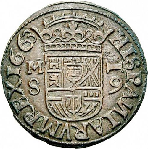 16 Maravedies Reverse Image minted in SPAIN in 1663S (1621-65  -  FELIPE IV)  - The Coin Database