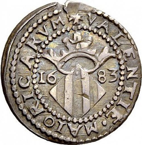 Dieciocheno Reverse Image minted in SPAIN in 1683 (1665-00  -  CARLOS II - Local Coinage)  - The Coin Database