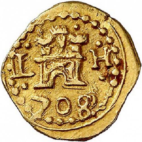 1 Escudo Obverse Image minted in SPAIN in 1708H (1700-46  -  FELIPE V)  - The Coin Database