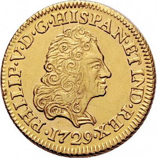 1 Escudo Obverse Image minted in SPAIN in 1729 (1700-46  -  FELIPE V)  - The Coin Database