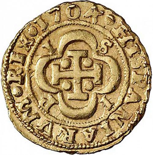 1 Escudo Reverse Image minted in SPAIN in 1704P (1700-46  -  FELIPE V)  - The Coin Database
