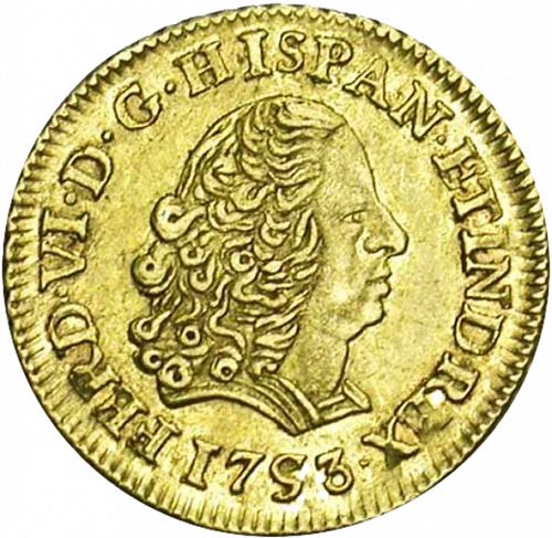 1 Escudo Obverse Image minted in SPAIN in 1753J (1746-59  -  FERNANDO VI)  - The Coin Database