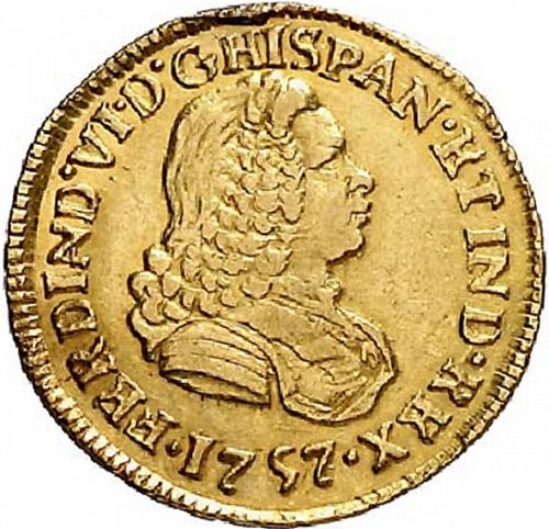 1 Escudo Obverse Image minted in SPAIN in 1757J (1746-59  -  FERNANDO VI)  - The Coin Database