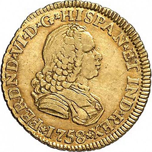 1 Escudo Obverse Image minted in SPAIN in 1758J (1746-59  -  FERNANDO VI)  - The Coin Database