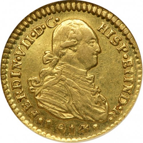 1 Escudo Obverse Image minted in SPAIN in 1814FJ (1808-33  -  FERNANDO VII)  - The Coin Database