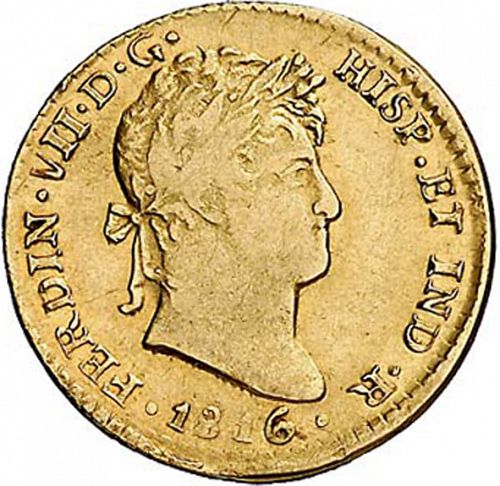 1 Escudo Obverse Image minted in SPAIN in 1816JJ (1808-33  -  FERNANDO VII)  - The Coin Database