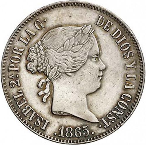 1 Escudo Obverse Image minted in SPAIN in 1865 (1865-68  -  ISABEL II - 2nd Decimal Coinage)  - The Coin Database