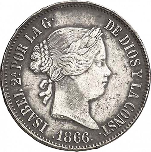 1 Escudo Obverse Image minted in SPAIN in 1866 (1865-68  -  ISABEL II - 2nd Decimal Coinage)  - The Coin Database