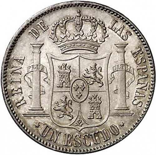 1 Escudo Reverse Image minted in SPAIN in 1865 (1865-68  -  ISABEL II - 2nd Decimal Coinage)  - The Coin Database