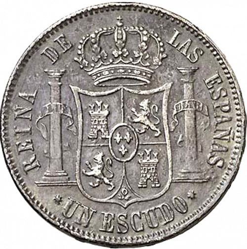 1 Escudo Reverse Image minted in SPAIN in 1866 (1865-68  -  ISABEL II - 2nd Decimal Coinage)  - The Coin Database