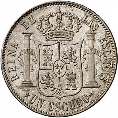 1 Escudo Reverse Image minted in SPAIN in 1868 / 68 (1865-68  -  ISABEL II - 2nd Decimal Coinage)  - The Coin Database