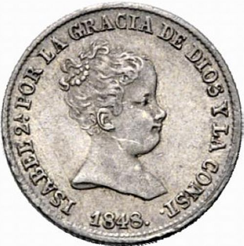 1 Real Obverse Image minted in SPAIN in 1848CL (1833-48  -  ISABEL II)  - The Coin Database