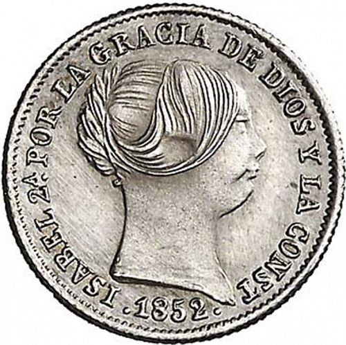 1 Real Obverse Image minted in SPAIN in 1852 (1849-64  -  ISABEL II - Decimal Coinage)  - The Coin Database