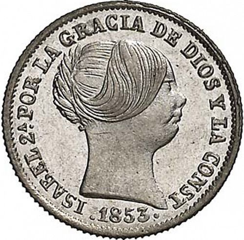 1 Real Obverse Image minted in SPAIN in 1853 (1849-64  -  ISABEL II - Decimal Coinage)  - The Coin Database