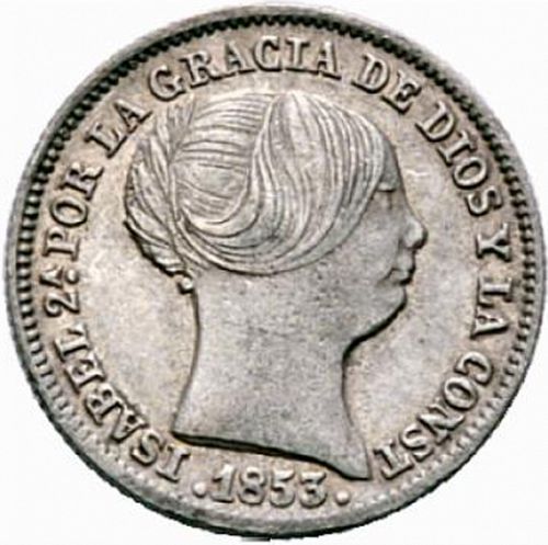1 Real Obverse Image minted in SPAIN in 1853 (1849-64  -  ISABEL II - Decimal Coinage)  - The Coin Database