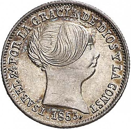 1 Real Obverse Image minted in SPAIN in 1853 (1849-64  -  ISABEL II - Decimal Coinage)  - The Coin Database