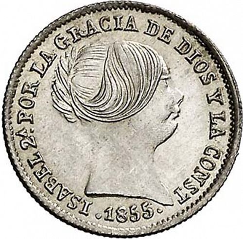 1 Real Obverse Image minted in SPAIN in 1855 (1849-64  -  ISABEL II - Decimal Coinage)  - The Coin Database