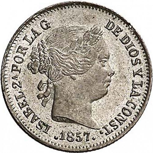 1 Real Obverse Image minted in SPAIN in 1857 (1849-64  -  ISABEL II - Decimal Coinage)  - The Coin Database