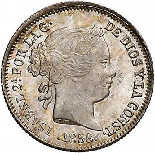 1 Real Obverse Image minted in SPAIN in 1858 (1849-64  -  ISABEL II - Decimal Coinage)  - The Coin Database