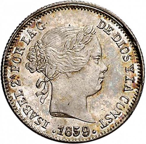 1 Real Obverse Image minted in SPAIN in 1859 (1849-64  -  ISABEL II - Decimal Coinage)  - The Coin Database