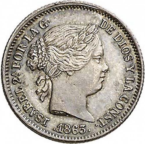 1 Real Obverse Image minted in SPAIN in 1863 (1849-64  -  ISABEL II - Decimal Coinage)  - The Coin Database
