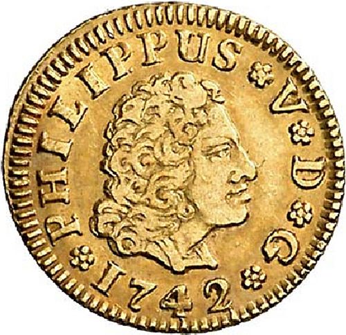 half Escudo Obverse Image minted in SPAIN in 1742JA (1700-46  -  FELIPE V)  - The Coin Database