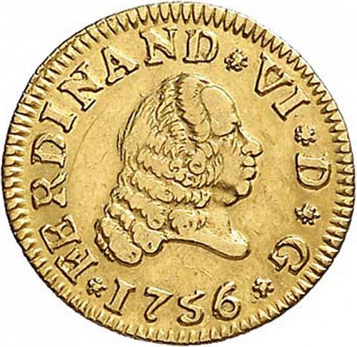half Escudo Obverse Image minted in SPAIN in 1756PJ (1746-59  -  FERNANDO VI)  - The Coin Database