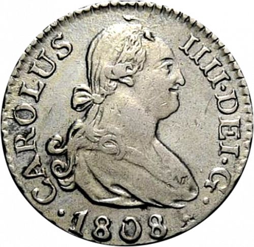 half Real Obverse Image minted in SPAIN in 1808AI (1788-08  -  CARLOS IV)  - The Coin Database
