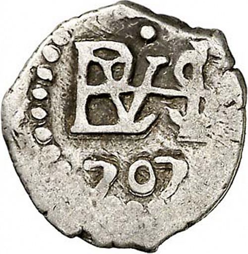 half Real Obverse Image minted in SPAIN in 1707R (1700-46  -  FELIPE V)  - The Coin Database