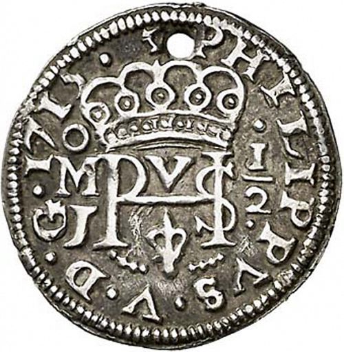 half Real Obverse Image minted in SPAIN in 1715J (1700-46  -  FELIPE V)  - The Coin Database