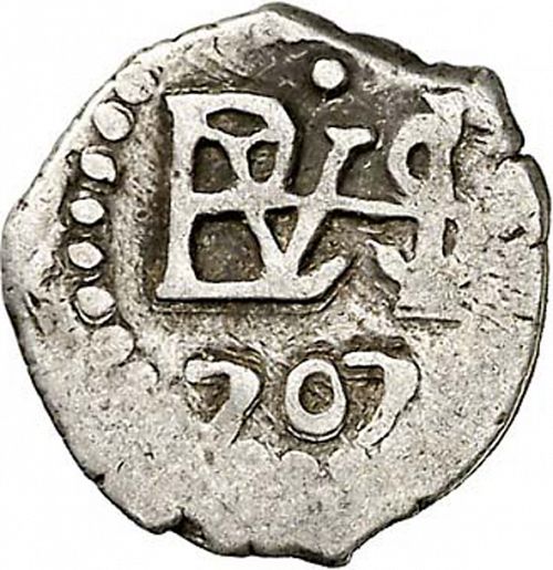 half Real Reverse Image minted in SPAIN in 1707R (1700-46  -  FELIPE V)  - The Coin Database