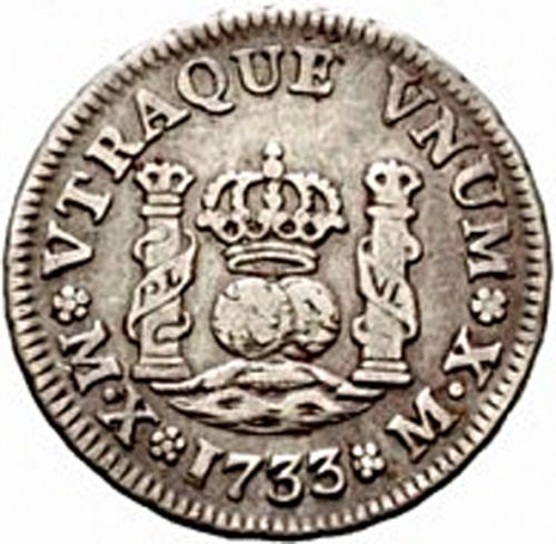 half Real Reverse Image minted in SPAIN in 1733F (1700-46  -  FELIPE V)  - The Coin Database