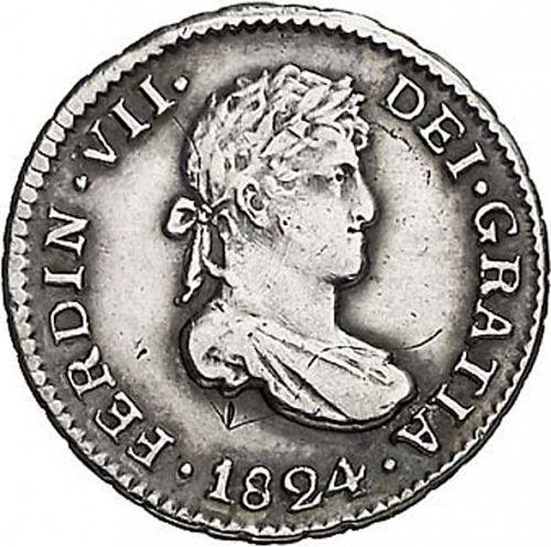 half Real Obverse Image minted in SPAIN in 1824PJ (1808-33  -  FERNANDO VII)  - The Coin Database