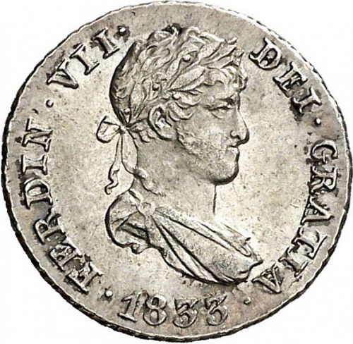 half Real Obverse Image minted in SPAIN in 1833JI (1808-33  -  FERNANDO VII)  - The Coin Database