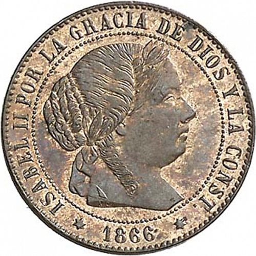half Céntimo Escudo Obverse Image minted in SPAIN in 1866 (1865-68  -  ISABEL II - 2nd Decimal Coinage)  - The Coin Database