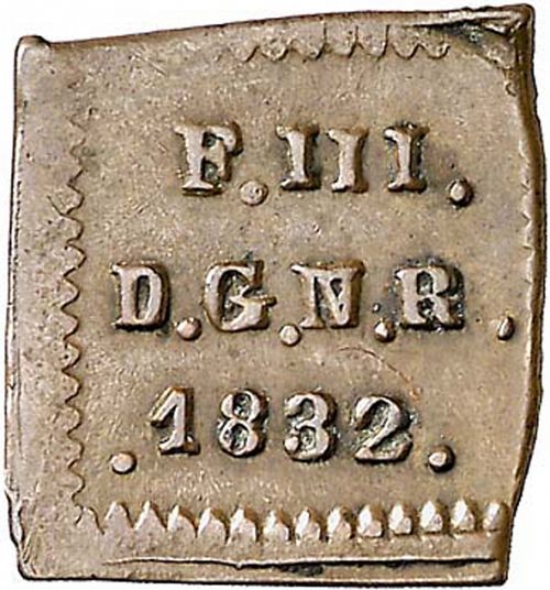 half Maravedí Obverse Image minted in SPAIN in 1832 (1808-33  -  FERNANDO VII)  - The Coin Database