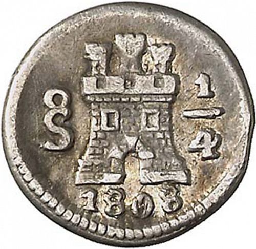 1/4 Real Obverse Image minted in SPAIN in 1808 (1788-08  -  CARLOS IV)  - The Coin Database