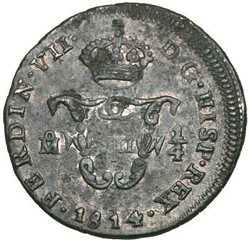1/4 Real Obverse Image minted in SPAIN in 1814 (1808-33  -  FERNANDO VII)  - The Coin Database