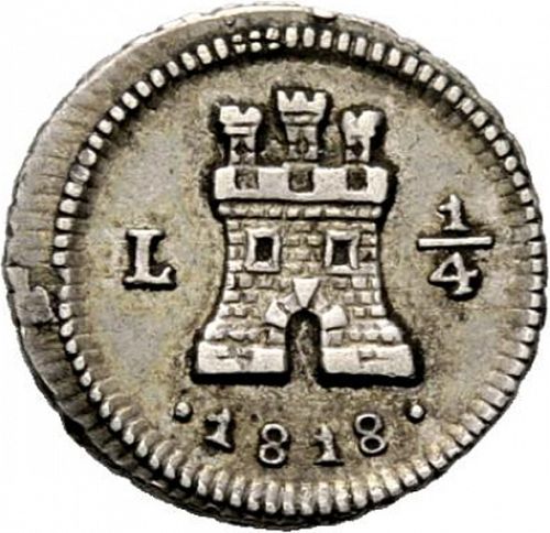 1/4 Real Obverse Image minted in SPAIN in 1818 (1808-33  -  FERNANDO VII)  - The Coin Database