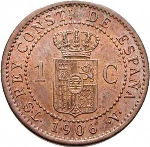 1 Céntimo Reverse Image minted in SPAIN in 1906 / 06 (1886-31  -  ALFONSO XIII)  - The Coin Database