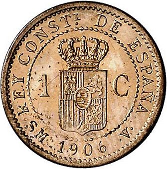 1 Céntimo Reverse Image minted in SPAIN in 1906 / 06 (1886-31  -  ALFONSO XIII)  - The Coin Database