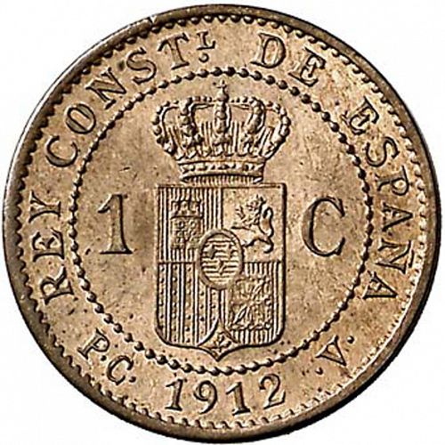 1 Céntimo Reverse Image minted in SPAIN in 1912 / 12 (1886-31  -  ALFONSO XIII)  - The Coin Database